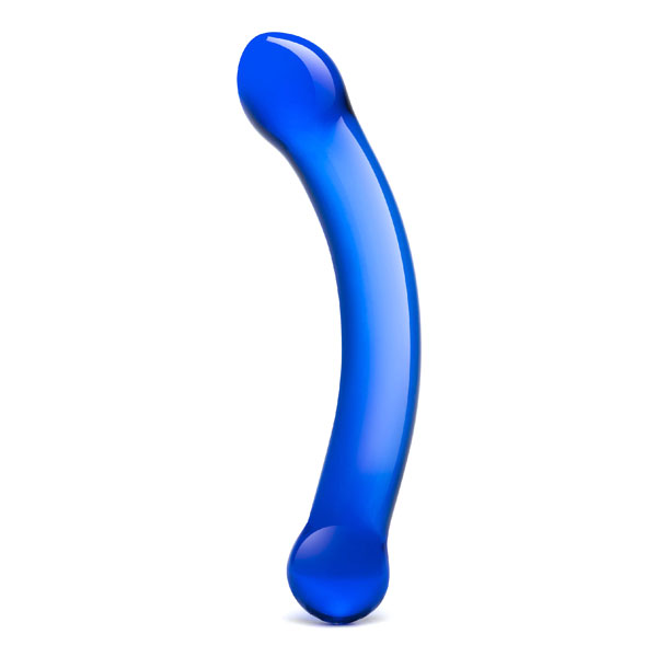 glas curved g spot glass dildo six inch blue