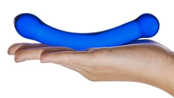 glas curved g spot glass dildo six inch blue