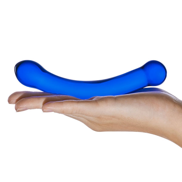 glas curved g spot glass dildo six inch blue