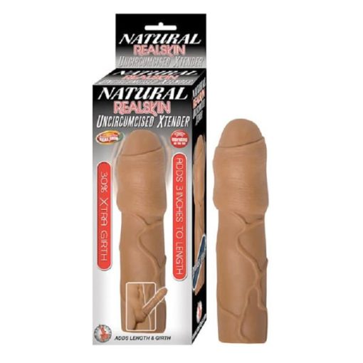 Natural Realskin Vibrating Uncircumcised Xtender Strapless Brown