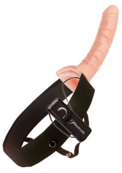 10" Vibrating Hollow Strap On Beige main