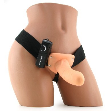 6" Vibrating Hollow Strap On - Beige main