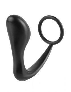 Ass-Gasm Silicone Cock Ring Plug - Black main