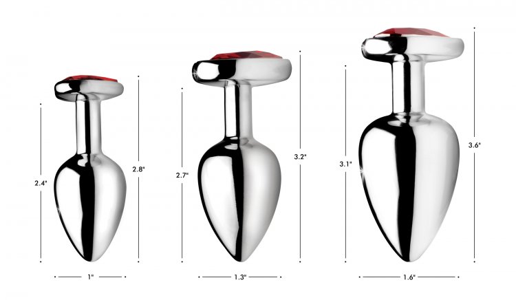 Booty Sparks Red Heart Gem Anal Plug Set Measurements