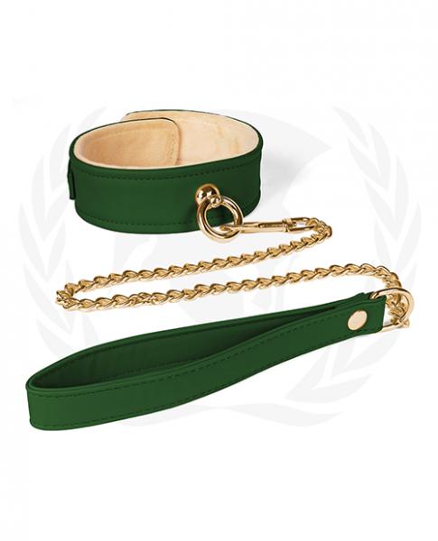 Spartacus Plush Lined Pu Collar & Chained Leash – Green