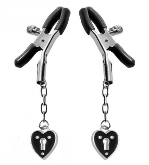 Charmed Heart Padlock Nipple Clamps Black main