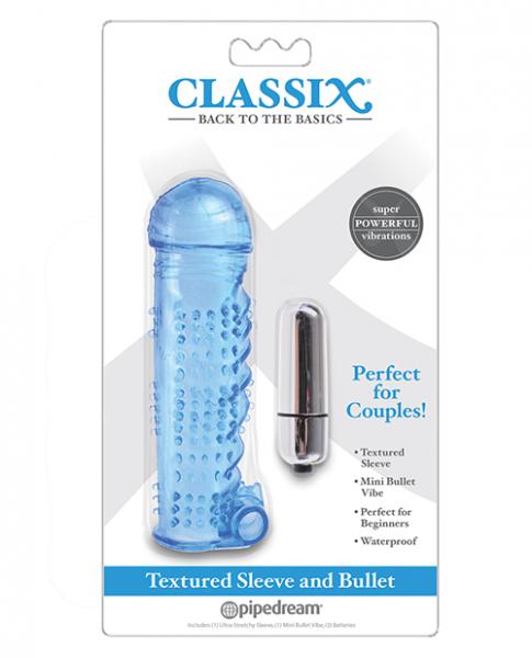 Classix Textured Sleeve & Mini Bullet Vibrator Blue main