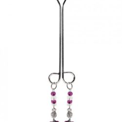 Clit Clamp Double Loop with Heart Charm & Fuchsia Beads main