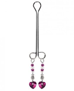 Clit Clamp Double Loop with Heart Charm & Fuchsia Beads main