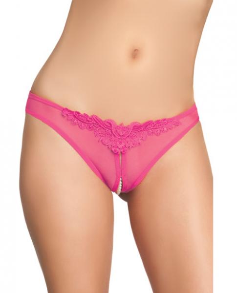 Crotchless thong with pearls hot pink o/s main