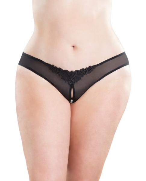 Crotchless Thong with Pearls Black 1X/2X main