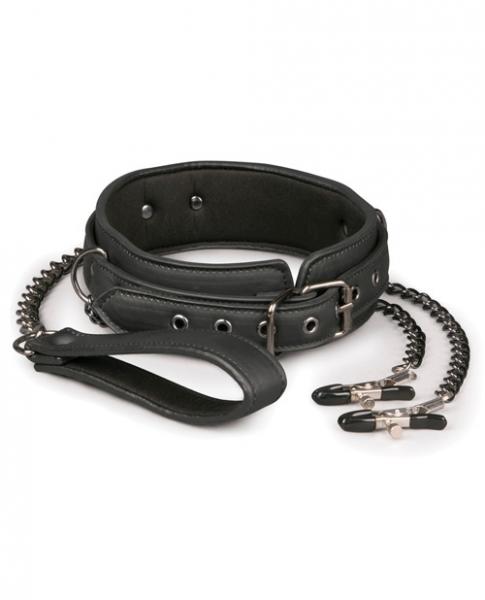 Easy toys lead & nipple clamps, collar restraint set black 1
