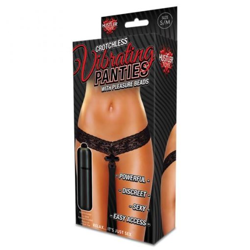 Hustler Crotchless Vibrating Thong Pleasure Beads Black Small Medium second