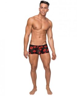 Kiss Me Stretch Mesh Mini Shorts Black Red Large main