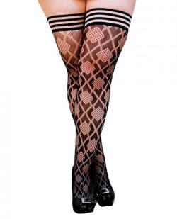 Kix'ies Elle Dot Fishnet Diamond Thigh High Black D main