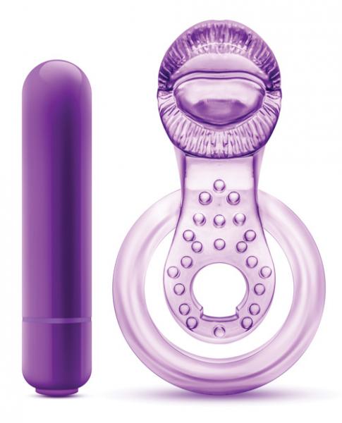Lick It Vibrating Double Strap Cock Ring Purple second
