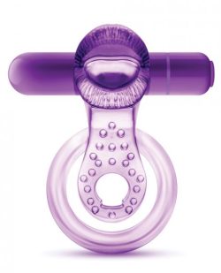 Lick It Vibrating Double Strap Cock Ring Purple main