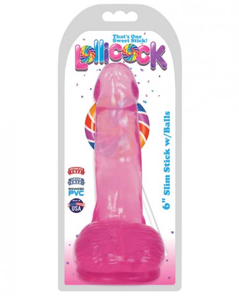 Lollicock 6 inches Slim Stick Dildo Balls Pink Cherry Ice second