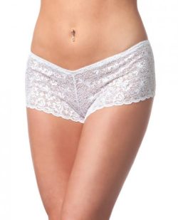 Low Rise Stretch Scallop Lace Booty Shorts White OS/XL main