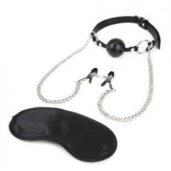 Lux Fetish Breathable Ball Gag Adjustable Pressure Nipple Clamps main