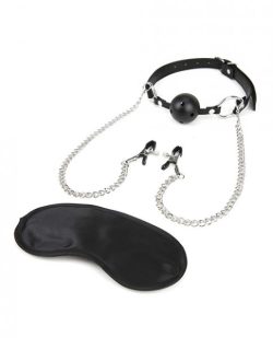 Lux Fetish Breathable Ball Gag Adjustable Pressure Nipple Clamps main