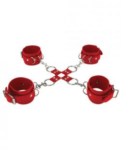 Ouch Leather Hand and Leg Cuffs Red main