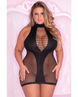 Pink Lipstick Inter-Net High Neck Dress Black Fits Up To 2X main