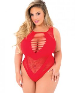 Pink Lipstick Low Blow Cut Out Bodysuit Red Qn main