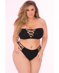 Pink Lipstick Truth Or Bare 2 Piece Bra Set Black 1X main