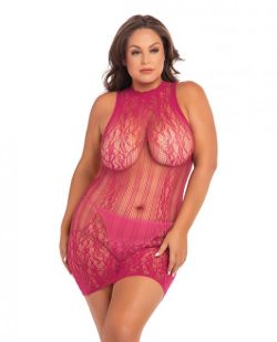 Rene Rofe Reckless Lace Mini Dress Sangria Red 1X/3X main