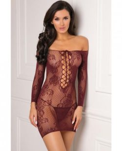 Rene Rofe Tie Breaker Long Sleeve Dress Burgundy O/S main