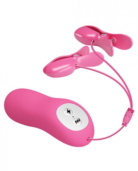 Romantic wave electro shock vibrating nipple clamps pink second