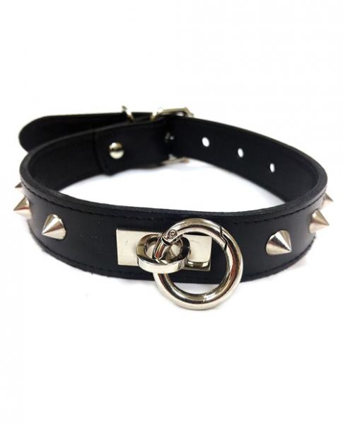 Rouge leather o-ring studded collar black main