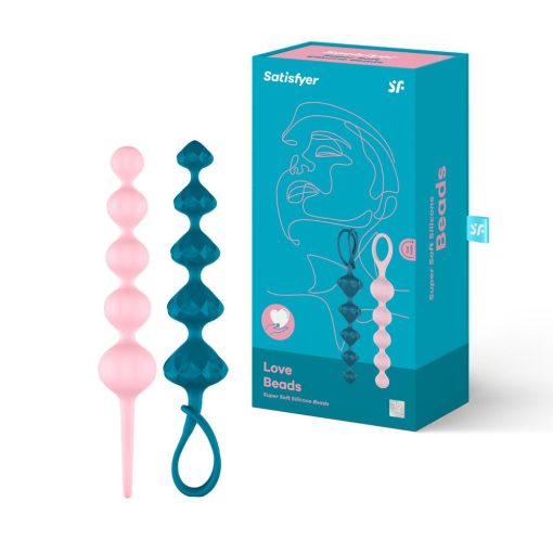 Satisfyer anal beads soft silicone blue pink box