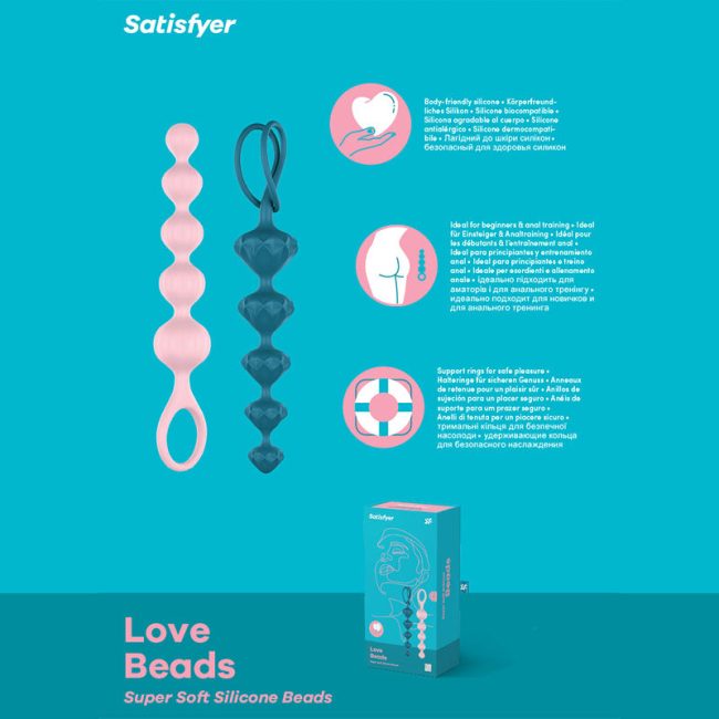 Satisfyer anal beads soft silicone blue & pink specs