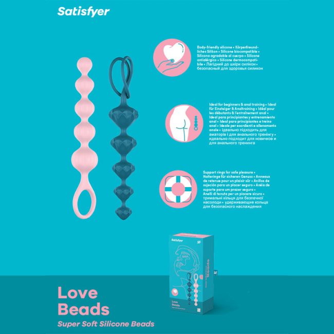 Satisfyer Anal Beads Soft Silicone Blue & Pink Specs