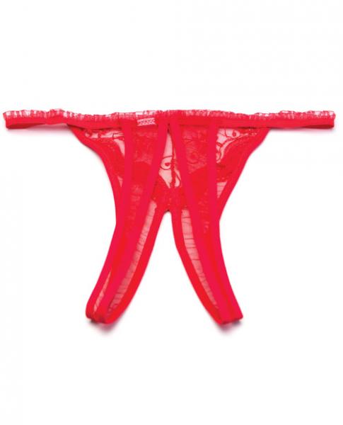 Scalloped Embroidery Crotchless Panty Red O/S second
