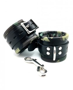 Sensual Sin Leather Padded Wrist Cuffs Camo Piping main