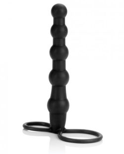 Silicone Love Rider Beaded Dual Penetrator Cock Ring Black main