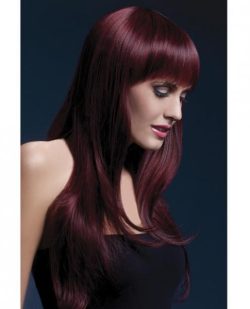 Smiffy Fever Wig Sienna 26 inches Long Feathered Black Cherry main