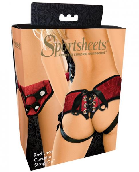 Sportsheets red lace strap on corsette main