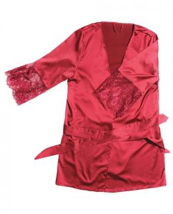 Stretch Satin Robe Lace Details Sleeves Red O/S main