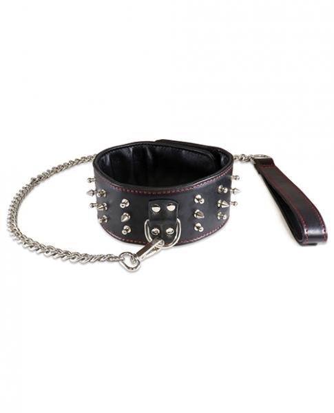 Sultra lambskin 2. 5 inches studded collar with 24 inches chain black main