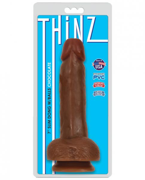 Thinz 7 inches slim dong with balls chocolate brown second