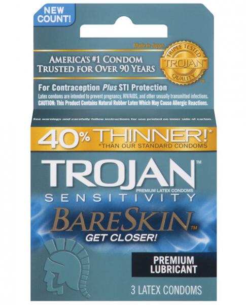 Trojan bareskin condoms 3 count box main