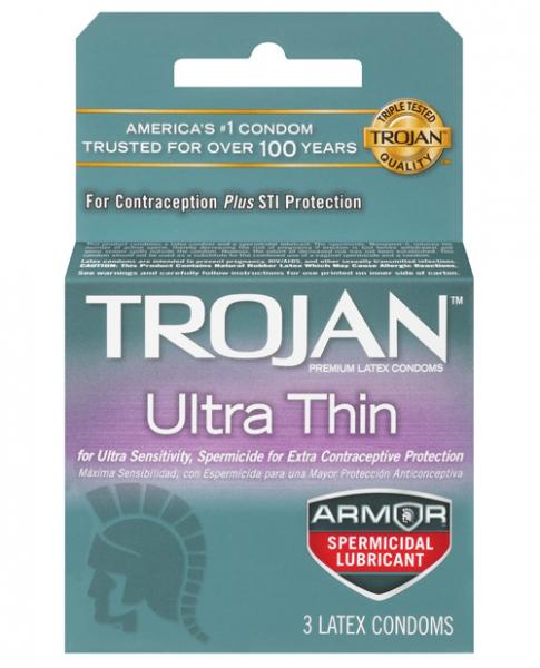 Trojan Ultra Thin Armor Spermicidal Latex Condoms Box Of 3 main
