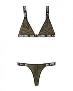 Vibes Boss Bitch Bralette & Thong Panty Black Gold L/XL main