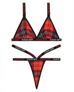 Vibes F*ck Off  Bralette & Thong Set Red Plaid L/XL main