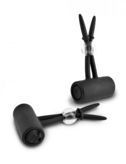 Vibrating Silicone Nipple Lassos Black main