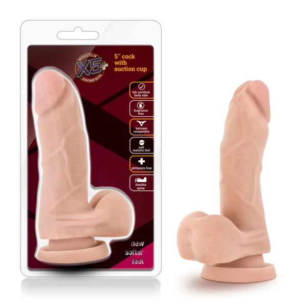 X5 Plus 5 Inches Cock Suction Cup Beige Dildo Packaging